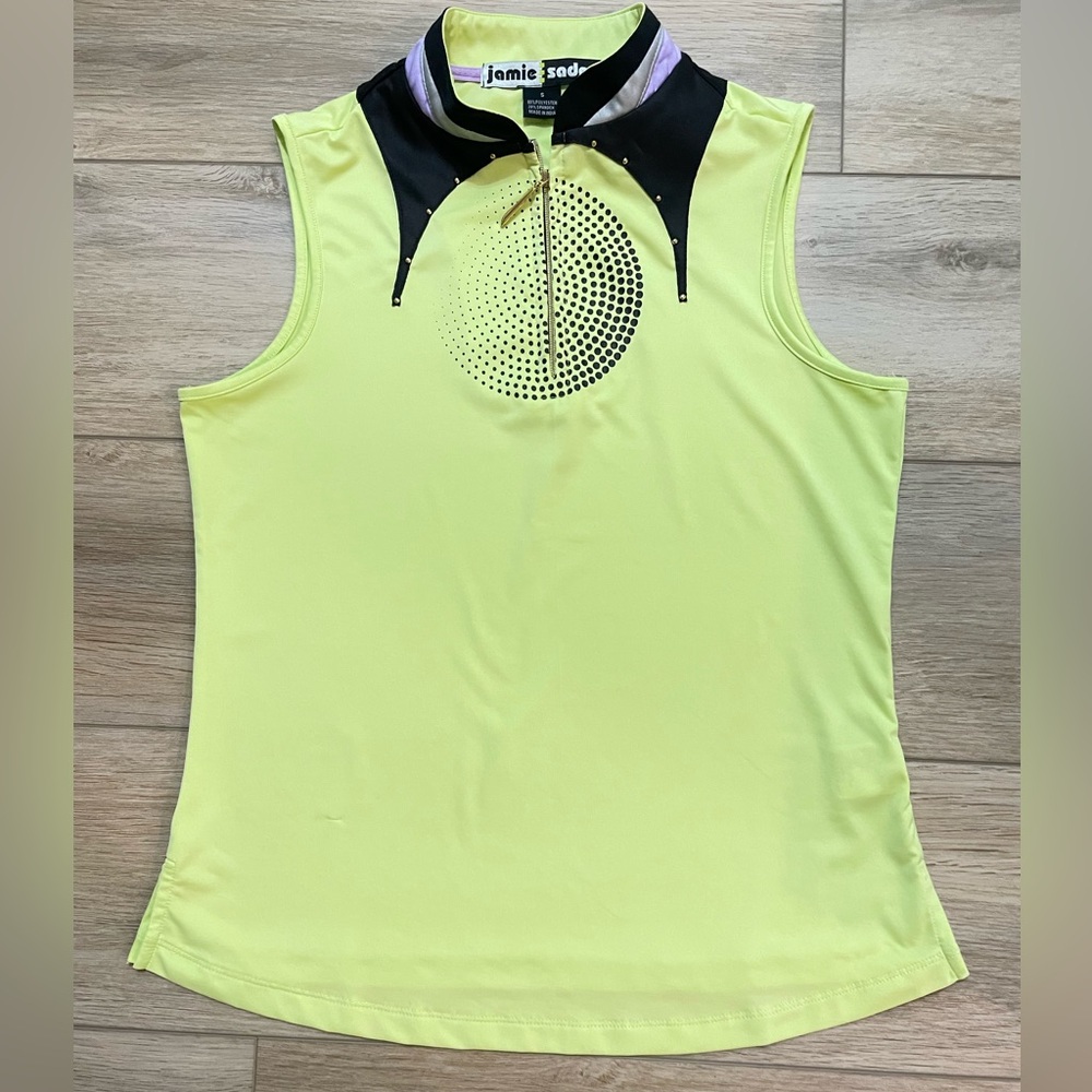 Jamie Sadock Womens Neon Yellow Sleeveless zip golf Top size Small